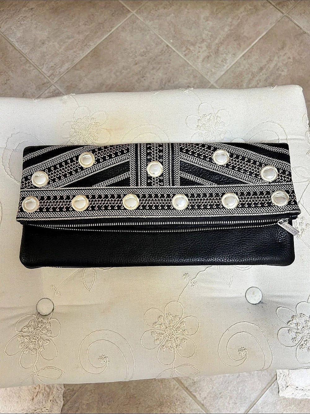 BCBG Max Black & Silver Embellished Clutch